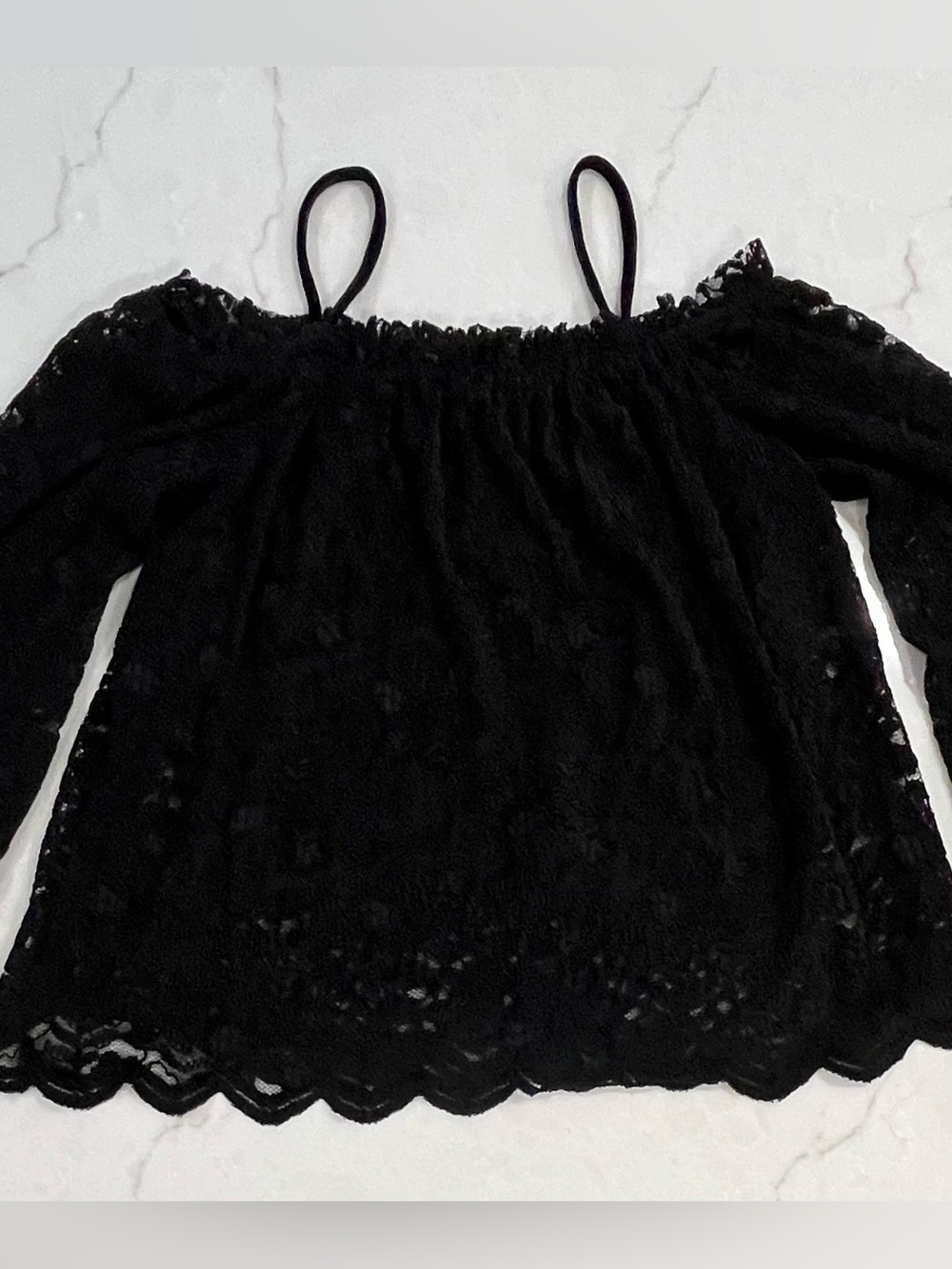 Anthropologie Eri + Ali Black Lace Cold Shoulder Top S